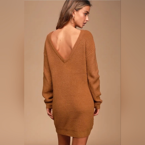 Lulus Women's Bringing Sexy Back Camel Backless Sweater Dress S - Picture 2 of 8
